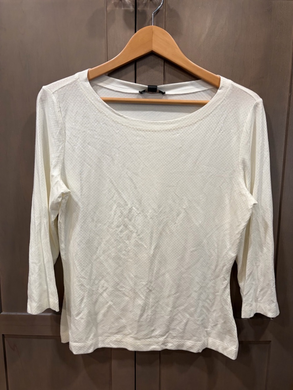 St. John Bright White Shimmering Long-Sleeve Crewneck Top